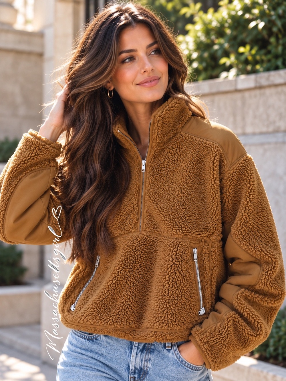 Madewell Sherpa Half Zip Pullover Dried Cedar Brown Size Medium